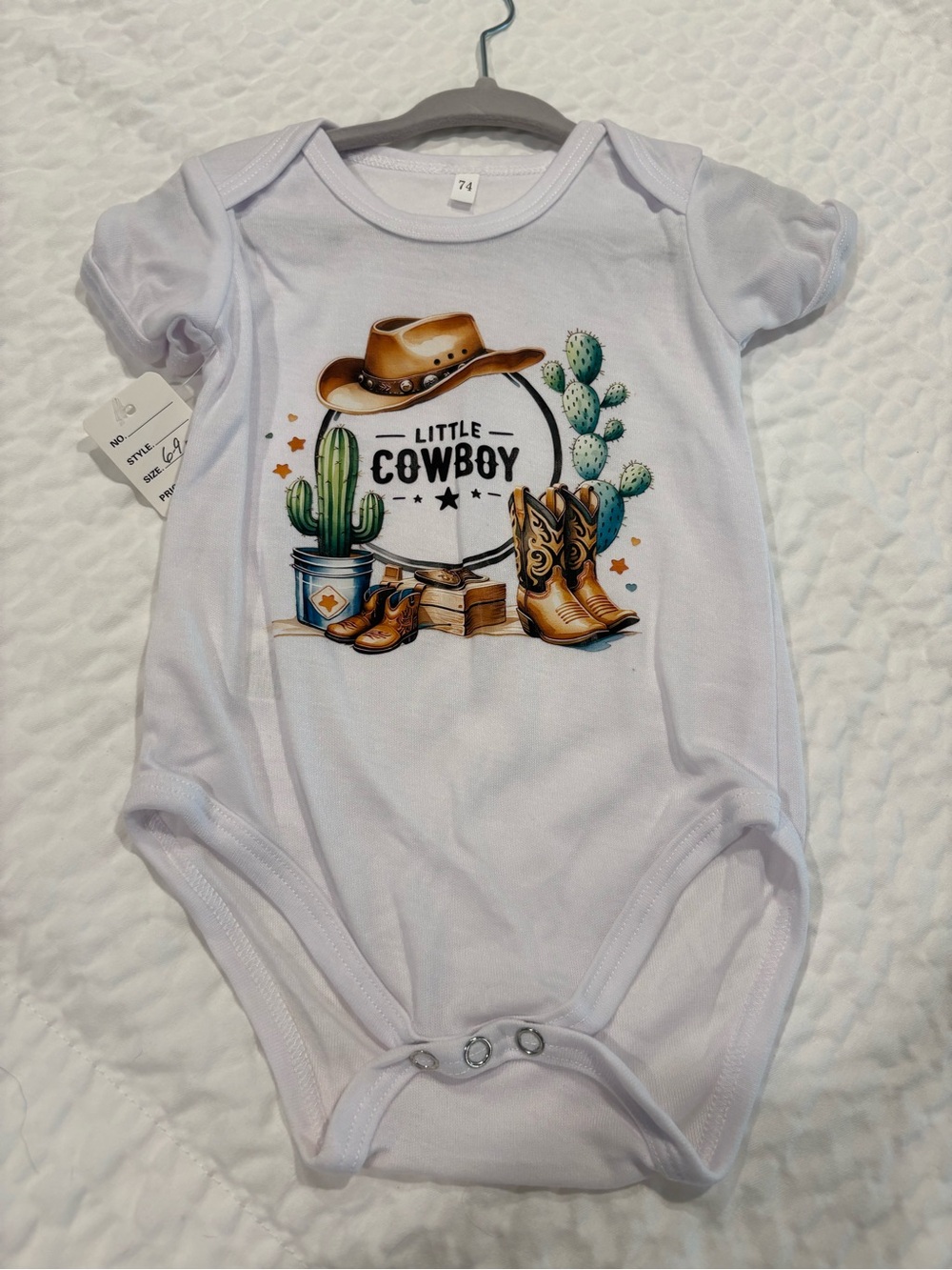 White "Little Cowboy" Graphic One-Piece Bodysuit for Kids